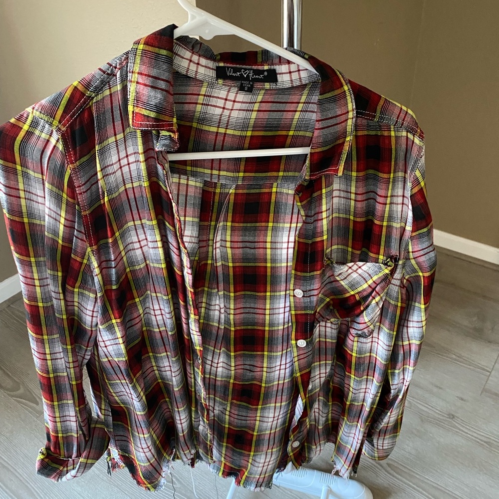 Velvet Heart Plaid Men's Shirt - Red, Yellow, and Black